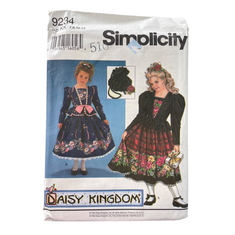 90s Simplicity 9234 Sewing Pattern Size 7-12 Daisy Kingdom Dress and Purse UNCUT